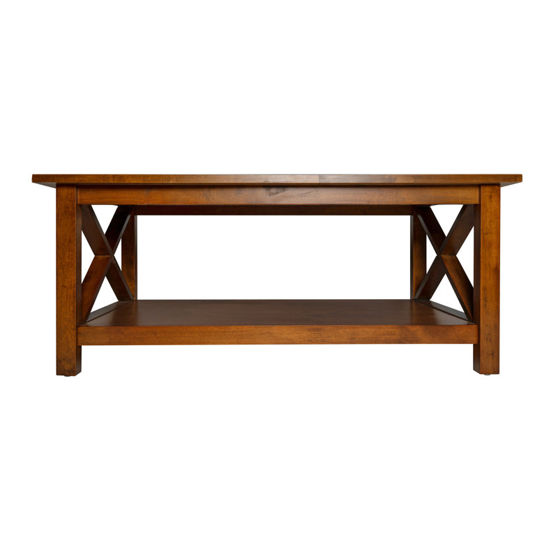 Crary Farmhouse Style Solid Wood Coffee Table with Traditional Crisscross Accents, Brown, Brown