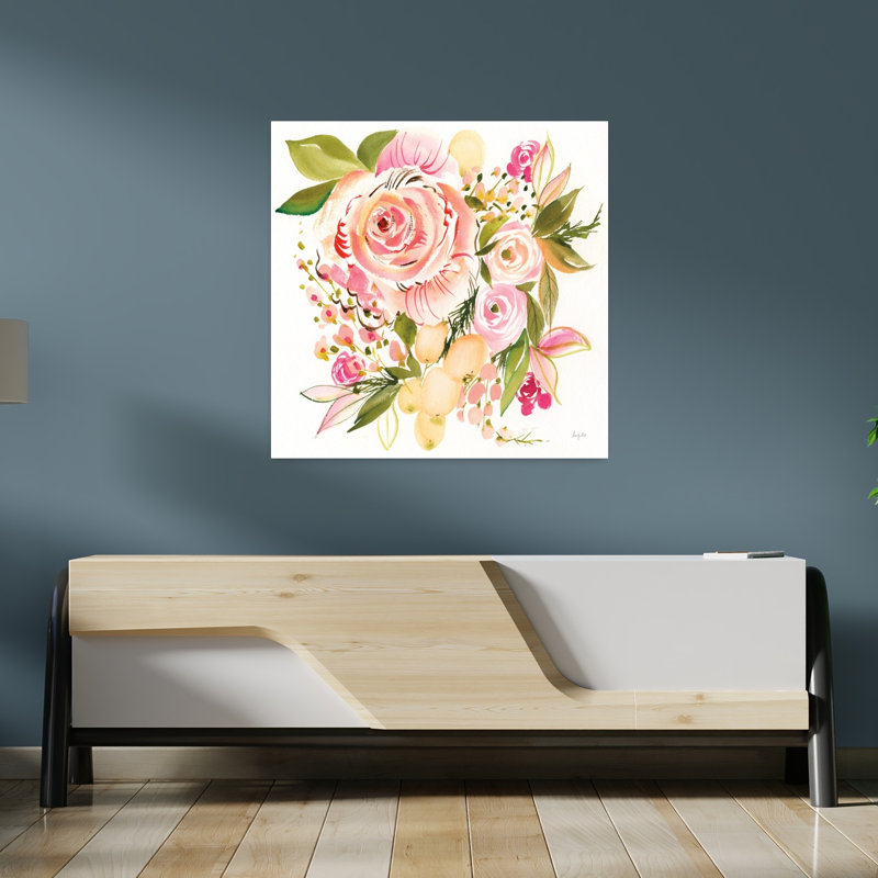 Bouquet de mariée abstrait, art contemporain de fleur rose, H 36 po x l 36 po