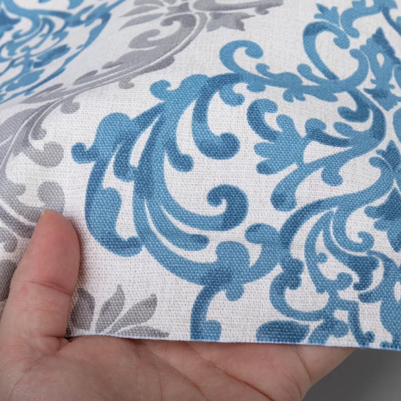 Housse de coussin médaillon damassé bleu et gris, H 15 po x l 15 po, Carré