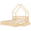 Grand lit en bois avec garde-corps de 15,3 po et 2 tiroirs de rangement utiles - plateforme naturelle