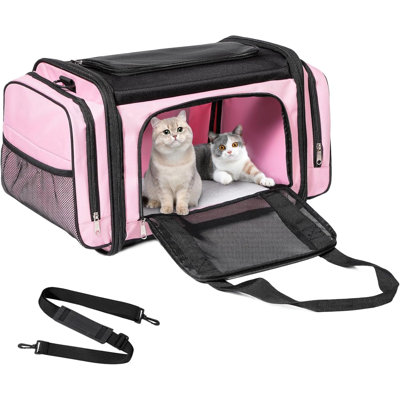 Large Soft-Sided Foldable Pet Carrier, Breathable Mesh With Shoulder Strap, Seat Belt & Side Pockets, For Cats & Dogs, Ideal For Air Travel, Car Rides, Vet Visits & Outdoor Activities