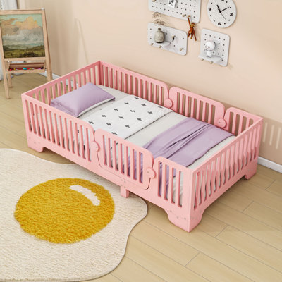 Wooden Floor Bed With Doors Slats And Fence
