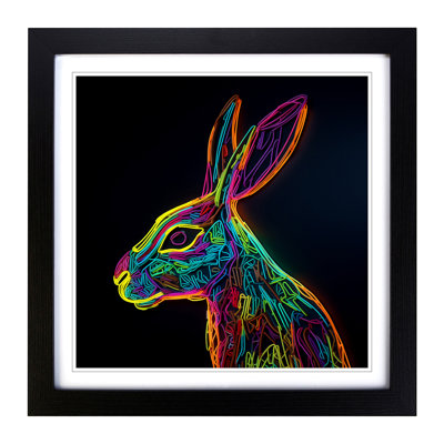 Hare Neon - Single Picture Frame Print on Wood