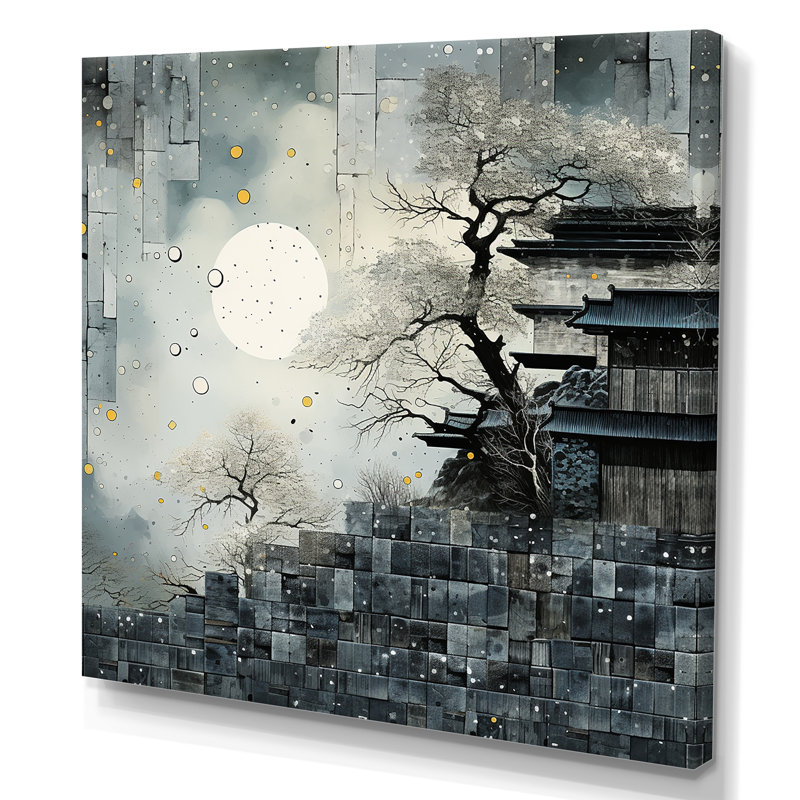 Gris, Japon, paysage urbain II - Art mural minimaliste, H 30 po x l 30 po x P 1,5 po