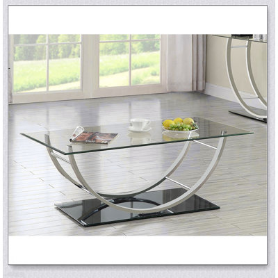 Amelia Chrome Rectangular U-Shaped Glass Top Coffee Table, Sleek and Functional for Modern Living Spaces