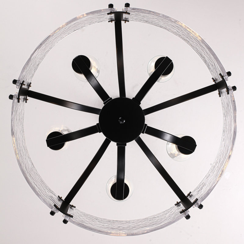Lustre cylindrique moderne à 5 lumières de 19,69 po avec abat-jour en verre texturé, Noir mat