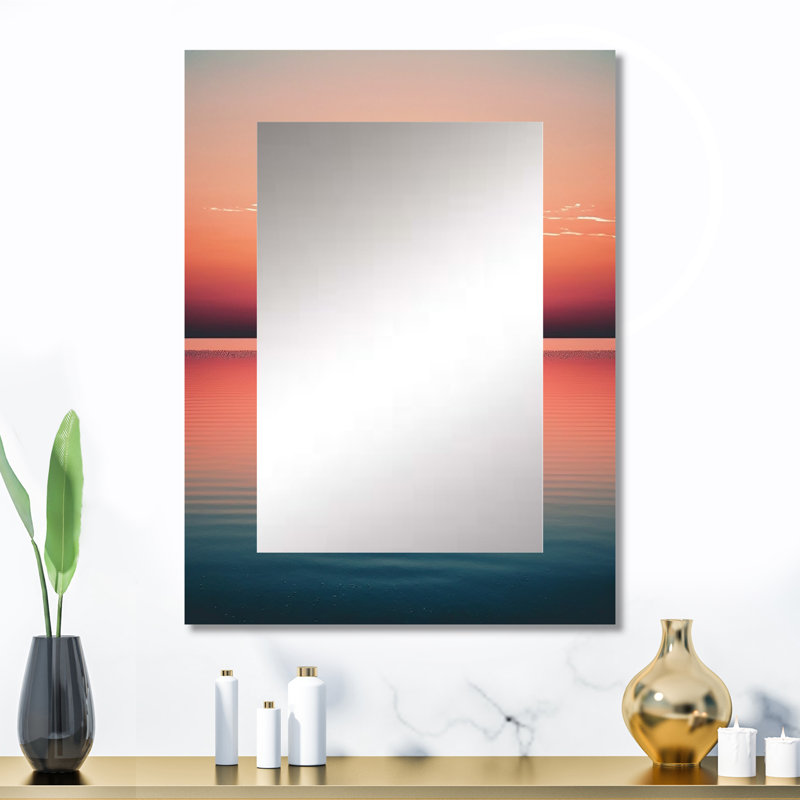 Minimalistic Sunset During The Full Moon IV - Boat Unique Wall Mirror, Pink Mirror, Printed Metal Art, 32" x 24"
