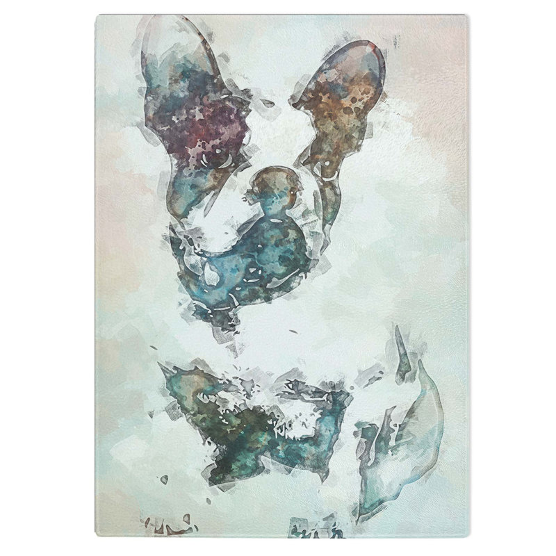 Glass French Bulldog Dog Stencil in Abstract Chopping Board, 28.5 cm W x 20 cm L