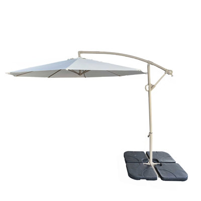 Sans base en plastique - Parasol de patio décalé de 10 pieds - Protection de parasol de marché en porte-à-faux suspendue avec réglage d'inclinaison facile et manivelle pour terrasse de piscine et jardin