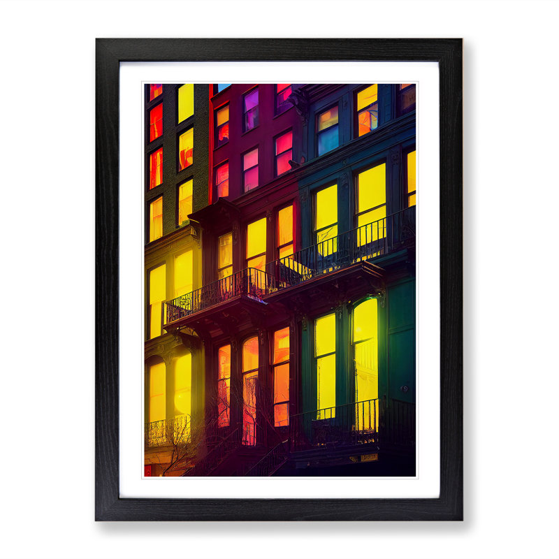 Lights of a Building Architecture No.2 - Framed Print, Black, 64cm H x 46cm W x 2cm D