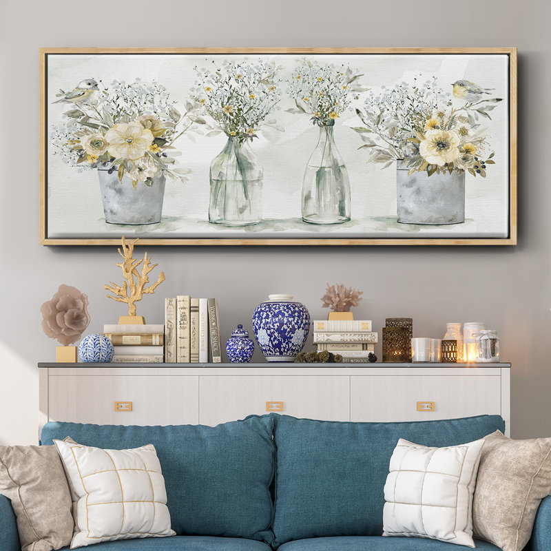 Farmhouse Bouquets- Framed Canvas, 24" H x 60" W