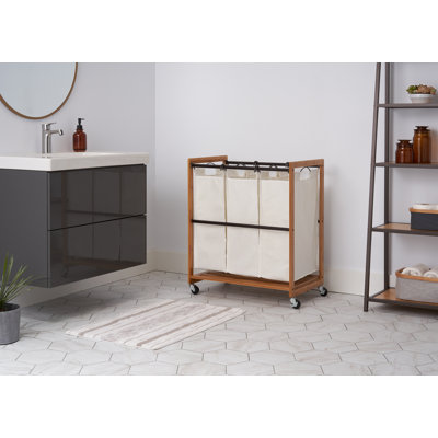 TRINITY EcoStorage 3-Bag Rolling Bamboo Laundry Cart w/ Poles