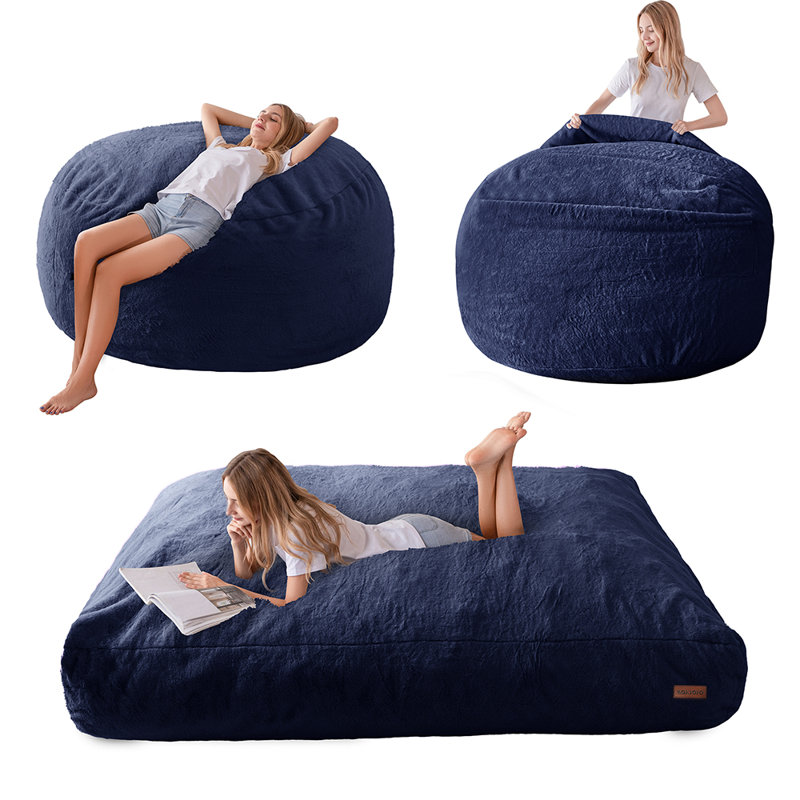 Bean Bag Chair, Blue Polyester, 47.2" H x 47.2" W x 27.6" D