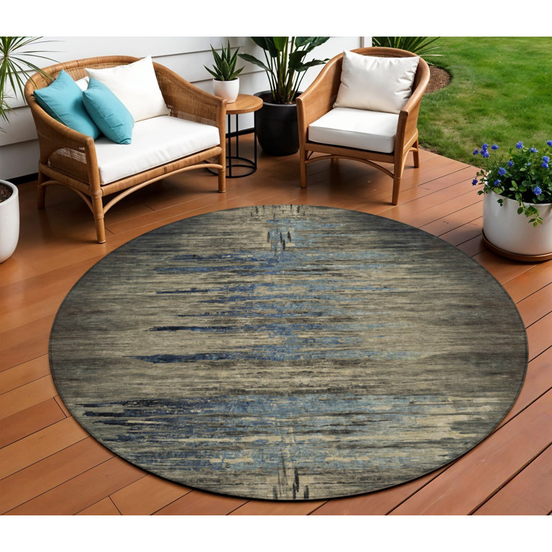 Tapis extérieur rond lavable abstrait café 8 pi
