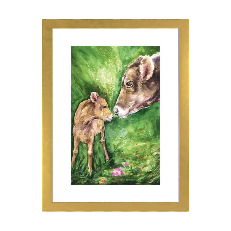 Vache et bébé, décoration murale pour enfants, H 24 po x l 16 po x P 1 po, Papier encadré doré