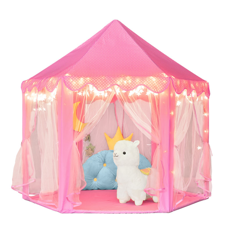 Tente de jeu Wilwolfer Princess Castle pour filles, grande maisonnette rose avec lumières en forme d'étoile, sac de transport pour s'amuser à l'intérieur et à l'extérieur. Cadeau parfait pour les enfants