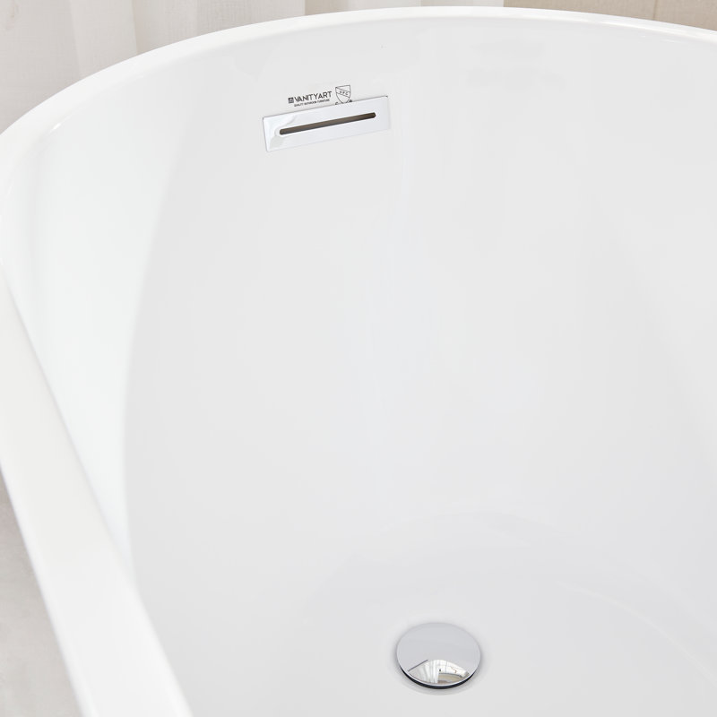 55.3" X 28.3" Freestanding Soaking Bathtub, White/Polished Chrome
