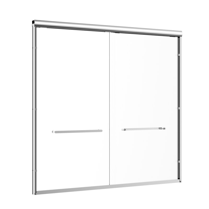 60 Wide X 57 High Aluminum Frame Double Sliding Bathtub Door, 1/4 Clear Tempered Glass, Soft-Close Feature, Reversible For Distinct Bathroom Configurations, Glass With Reduced Breakage Risk 60W 57H