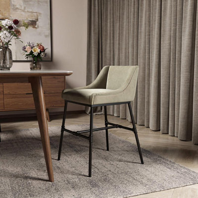 Chaise de salle à manger avec accoudoirs en lin gris clair et noir