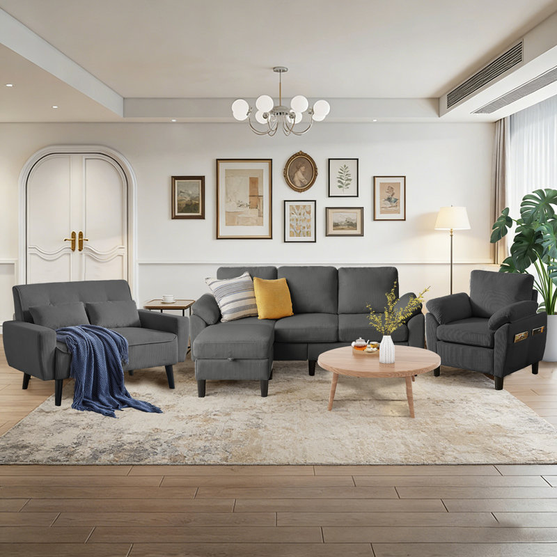 Ensemble de canapé modulaire 4 pièces avec causeuse et fauteuil, Gris foncé