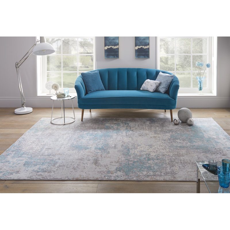 Edgeworth Abstract Machine Woven Ivory Grey Teal Area Rug, Rectangle 200cm x 300cm