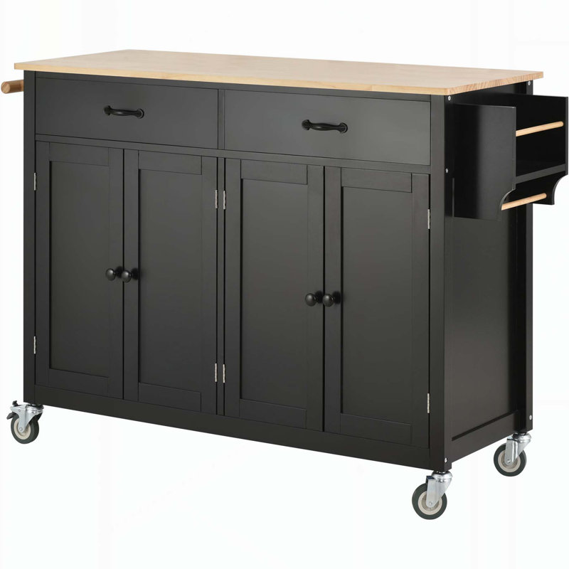 Versatile Kitchen Island Cart with Multiple Storage Options and Mobility, Black