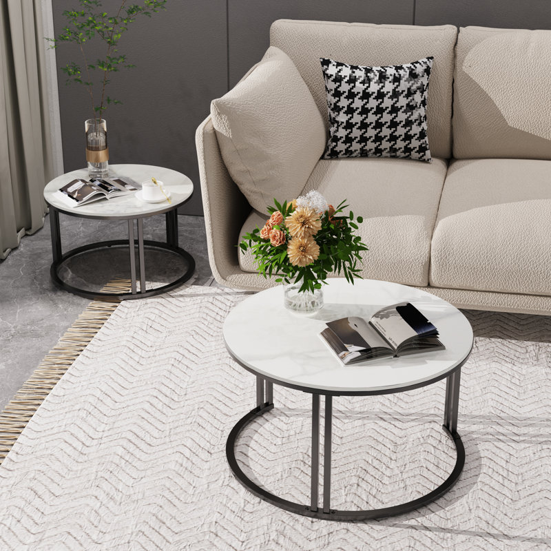 Jakesha Stone Top Nesting Coffee Table, White