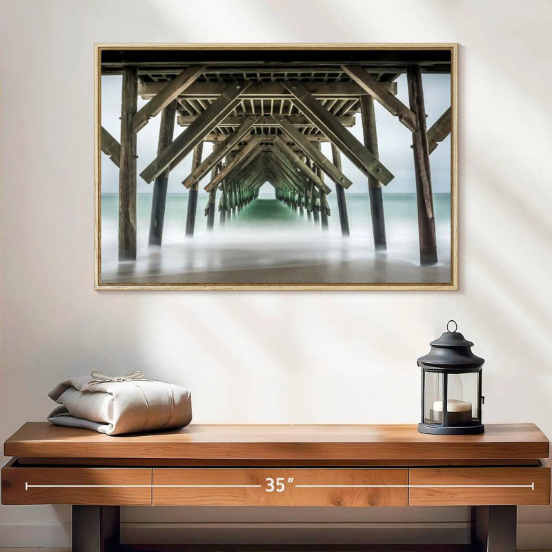 Wrightsville Crystal Pier, 19" X 13", Floating Frame Natural Wood