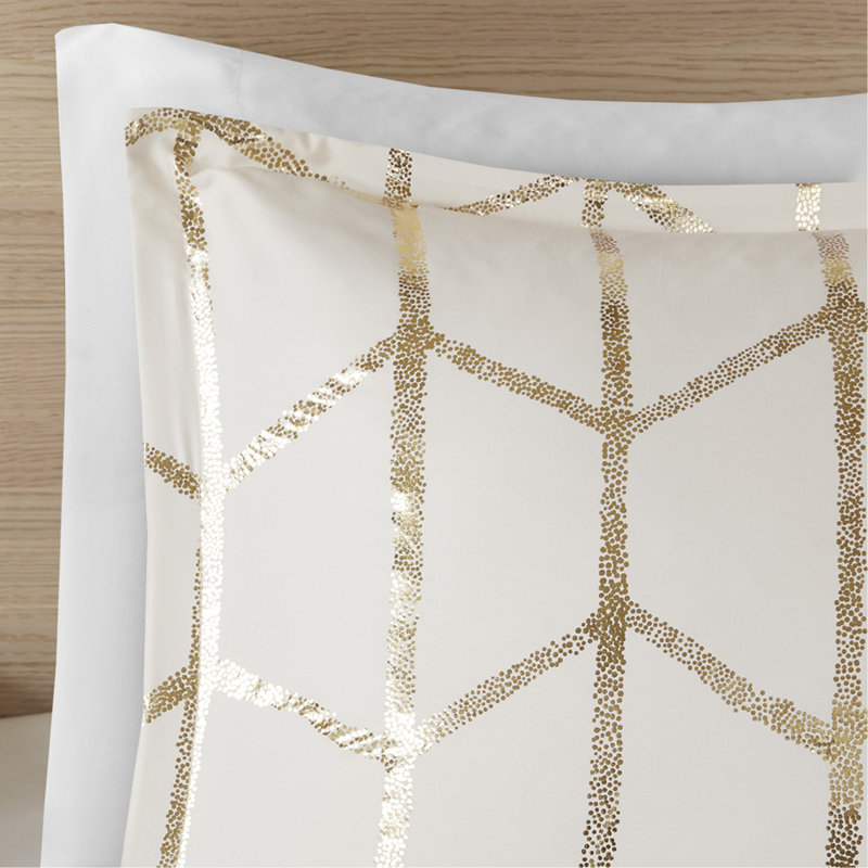 King/Cal King Metallic Printed Comforter Set, King/Cal King Comforter + 4 Additional Pieces, Ivory/Gold
