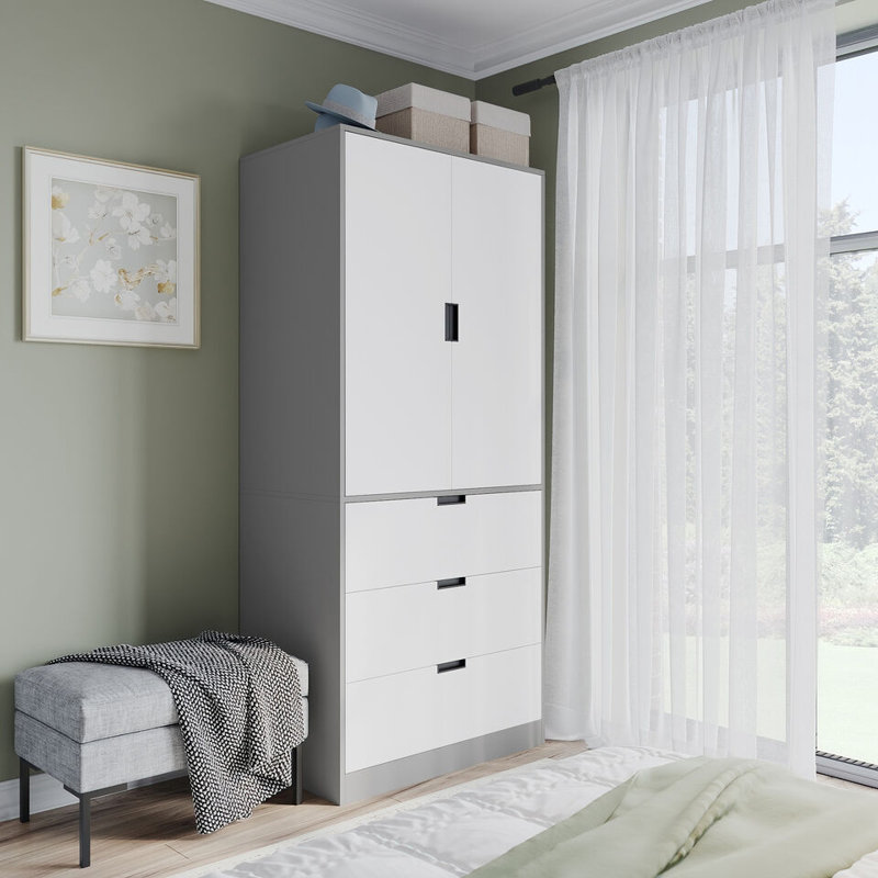 Stephy Solid Wood Wardrobe, Gray/White