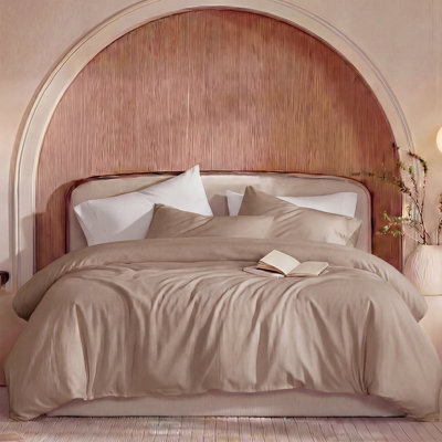 100% Washed Cotton Comforter Set Twin Size – Taupe, Soft & Breathable Bedding Set, 3-Piece Durable Percale Comforter