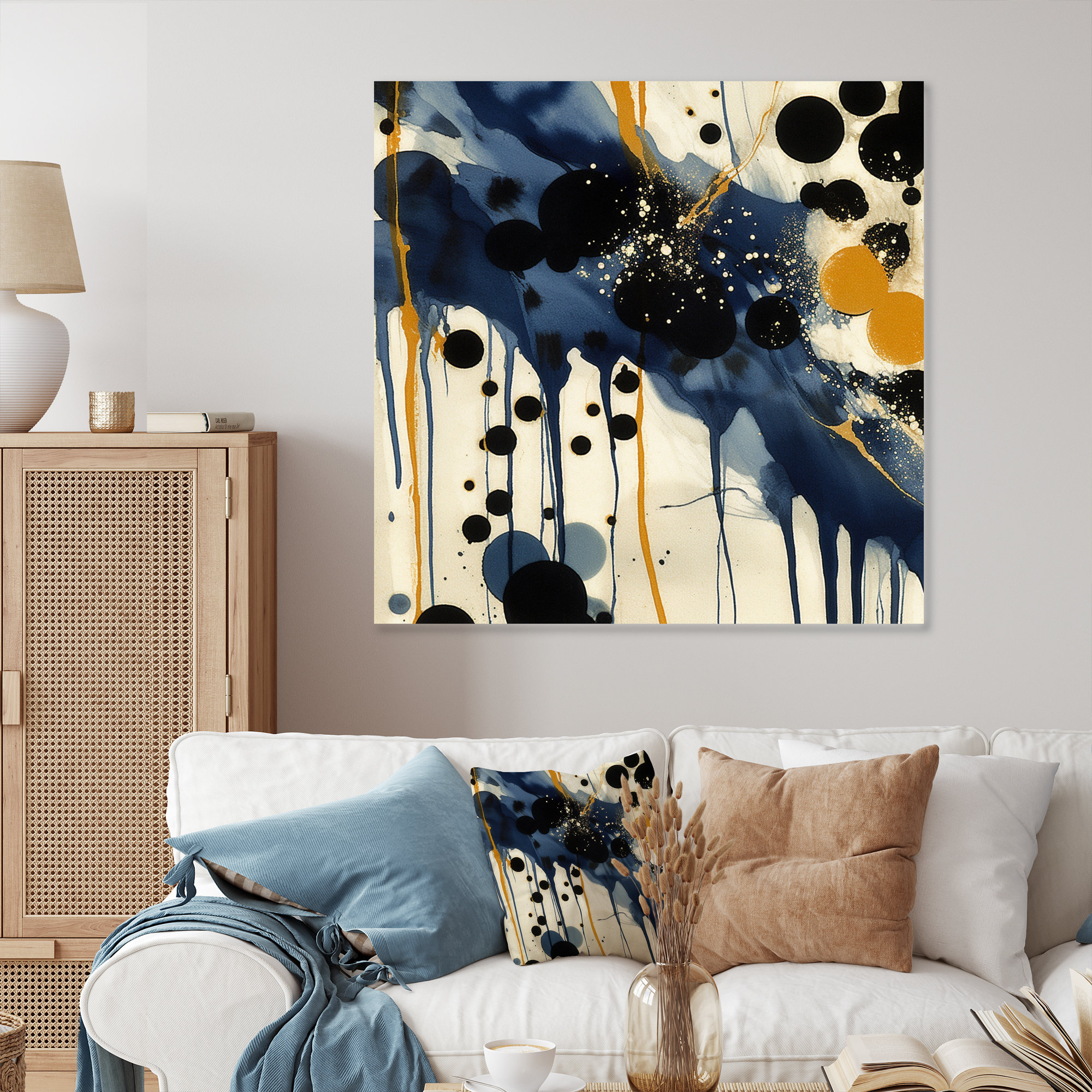 Ivy Bronx Abstract Pattern With Blue & Golden Textures XV - Minimalism ...
