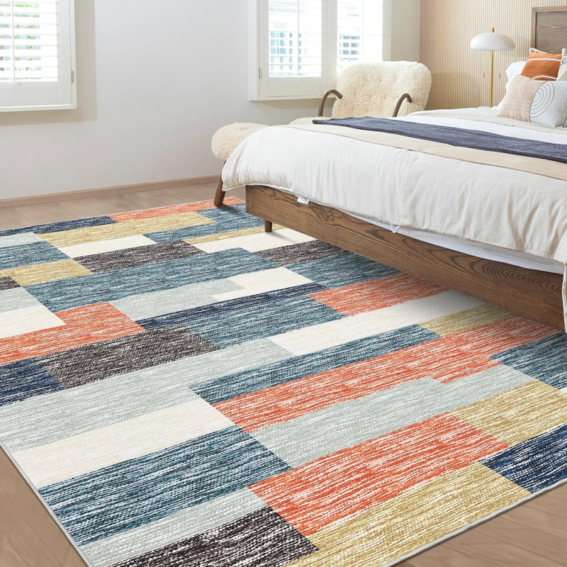 Washable Area Rugs 4x6 Modern Geometric Runner Rugs with Non-Slip Backing, Stain-Resistant Low Pile Throw Rug, Contemporary Accent Carpet for Hallway, Entryway, Multi Color