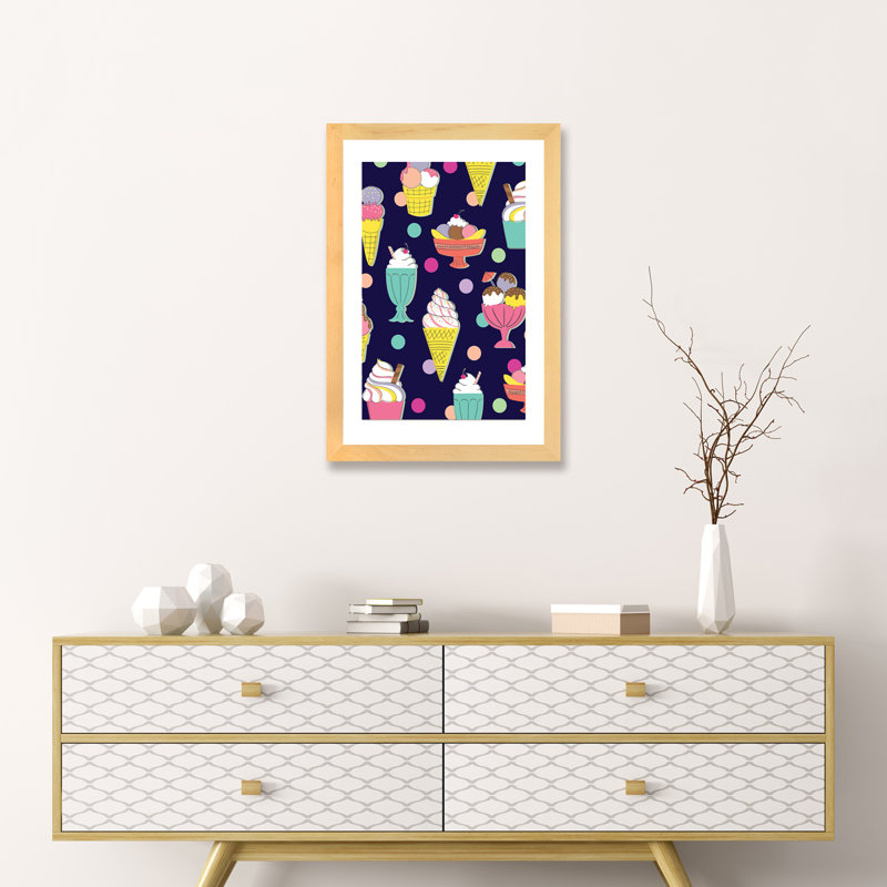 «Candy Land» par Caroline Alfreds - impression d'art graphique, Toile avec cadre en bois beige, Blanc