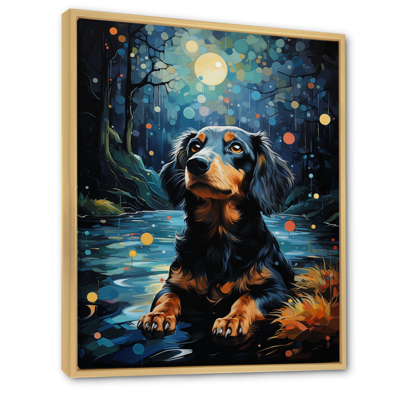 «Dachshund Dreamscape I» sur toile, Cadre naturel flottant, H 20 po x l 12 po x P 1 po