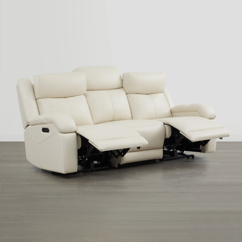 Mejas Genuine Leather Power Reclining Sofa, 3, Cream