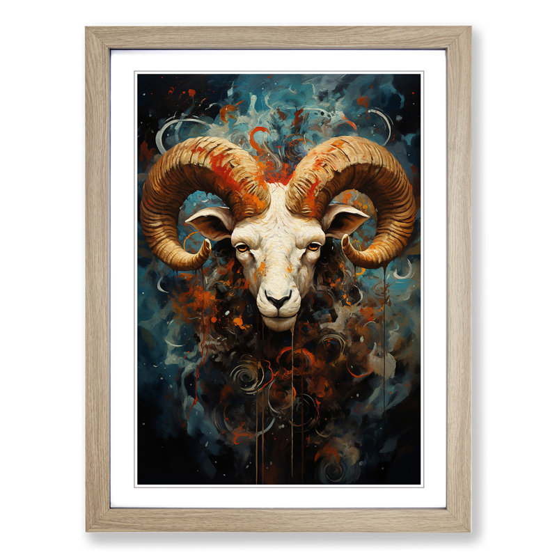 Aries Zodiac Expressionism - Framed Print, Oak Framed, 46cm H x 34cm W x 2cm D