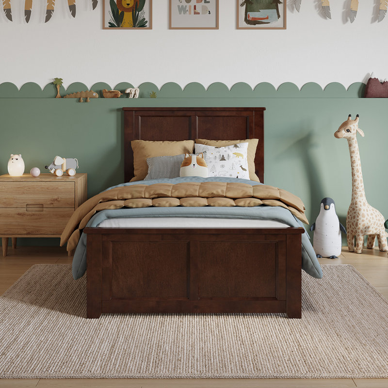 Lit bas en bois massif Patillo avec pied de lit assorti, Simple, Noyer