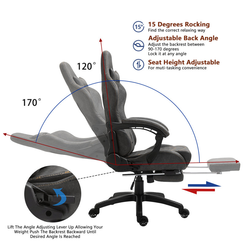 Dowinx Adjustable Ergonomic Swiveling PC & Racing Game Chair with Footrest, Grey
