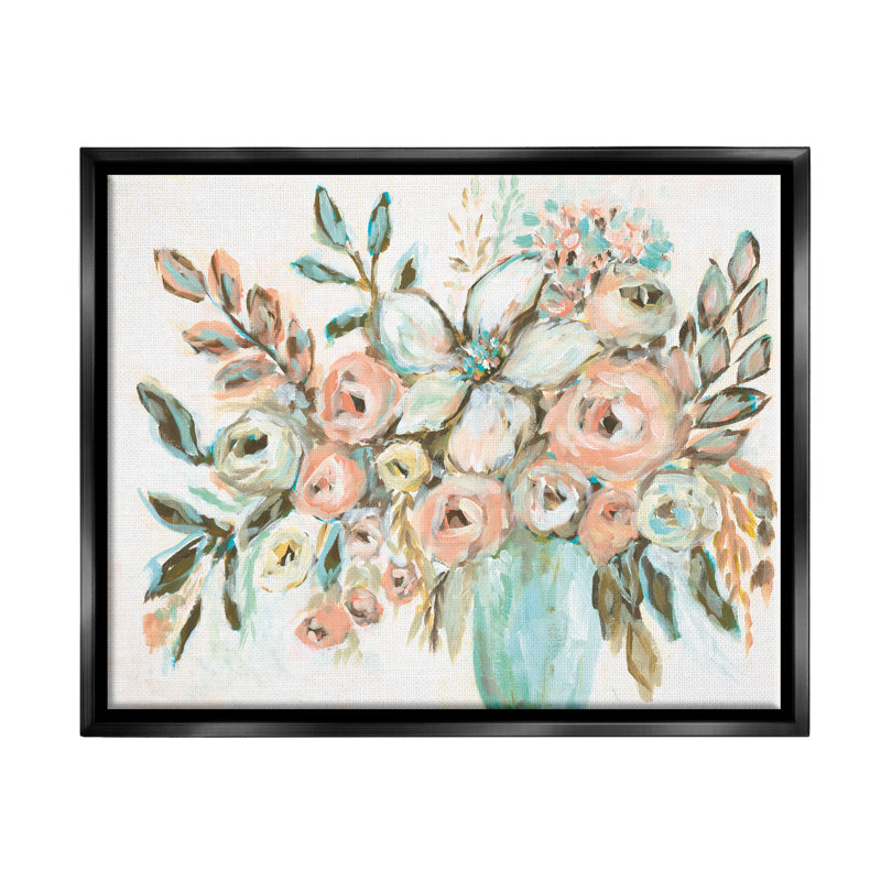 «Aw-996», encadré, arrangement de pivoines modernes par Amanda Hillburn, peinture, Cadre flottant noir de jais