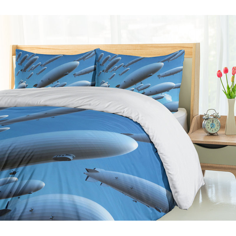 Zeppelin Pale Blue Microfiber Queen Duvet Cover Set