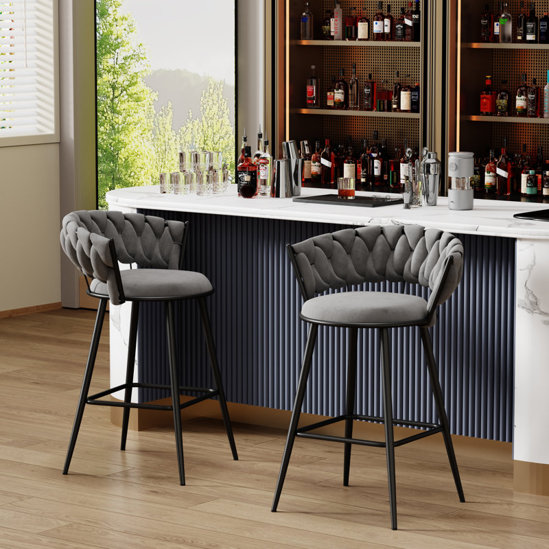 Tabouret de comptoir rembourré avec structure en métal, Gris, Tabouret de comptoir (siège d’une hauteur de 24