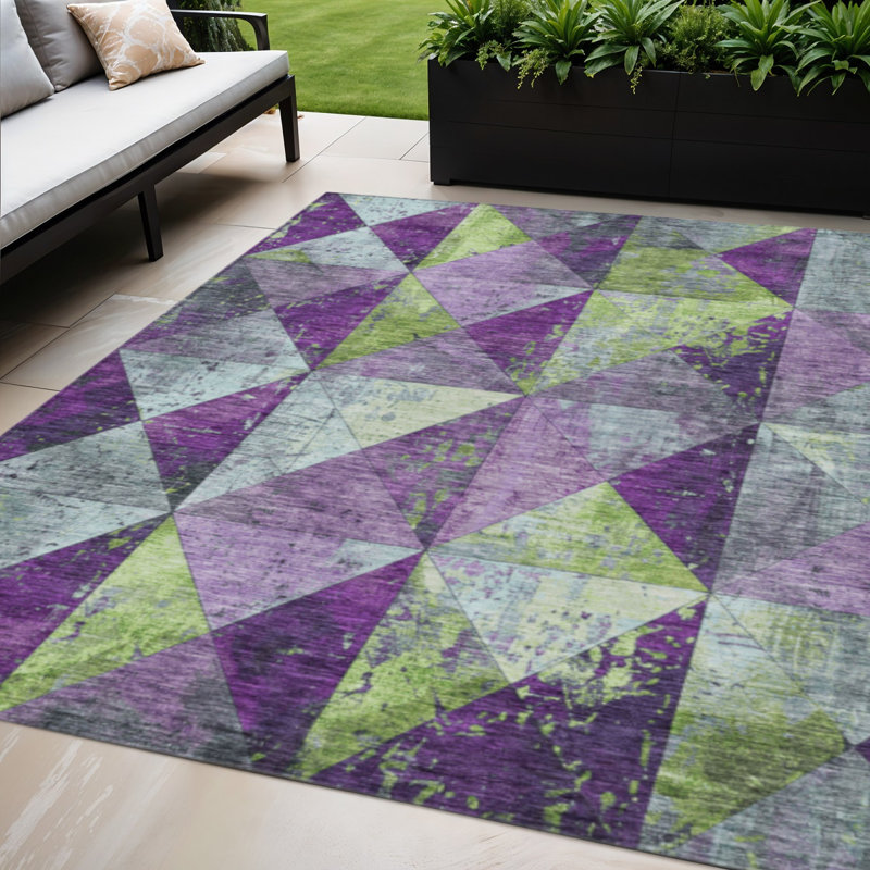 Tapis d'intérieur lavable géométrique mauve 5 pi x 8 pi