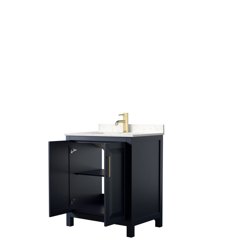 Daria 30'' Single Bathroom Vanity with Marble Top, Dark Blue, Brushed Gold