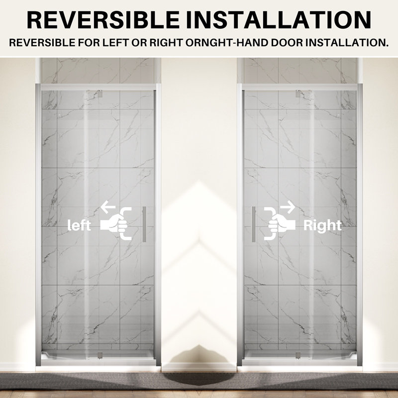 32 In. W X 72 In. H Pivot Framed Shower Door In Brushed Nickel Finish With Tempered Glass, Brushed Nickel