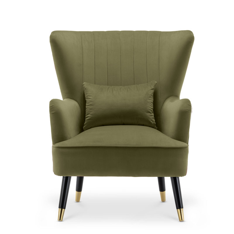 Nettey Upholstered Wingback Chair, Velvet, Sage Green
