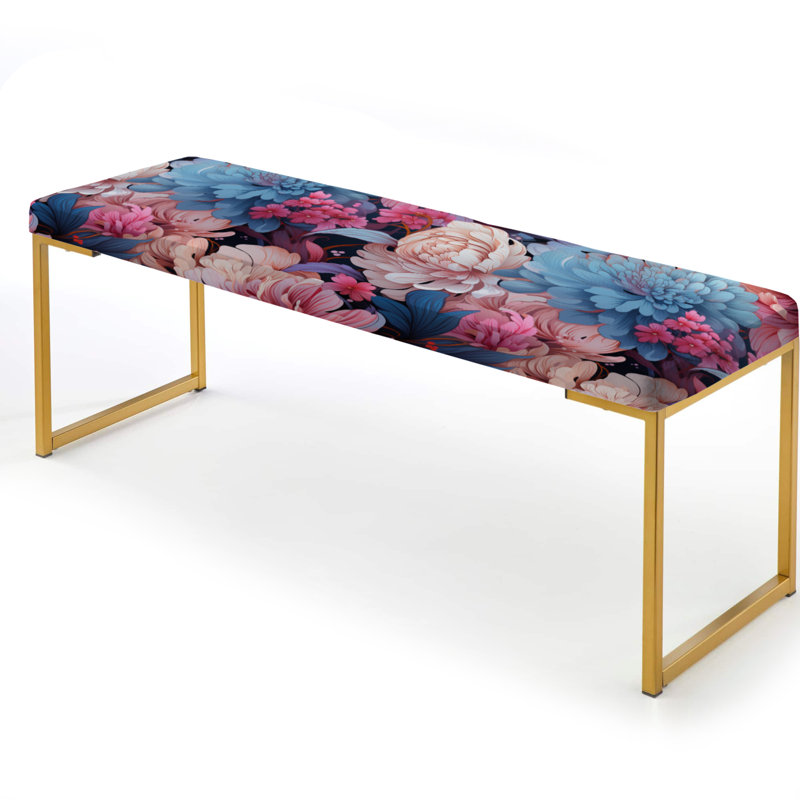 Purple And Pink Flowers Bloom - Floral Upholstered Gold Bench