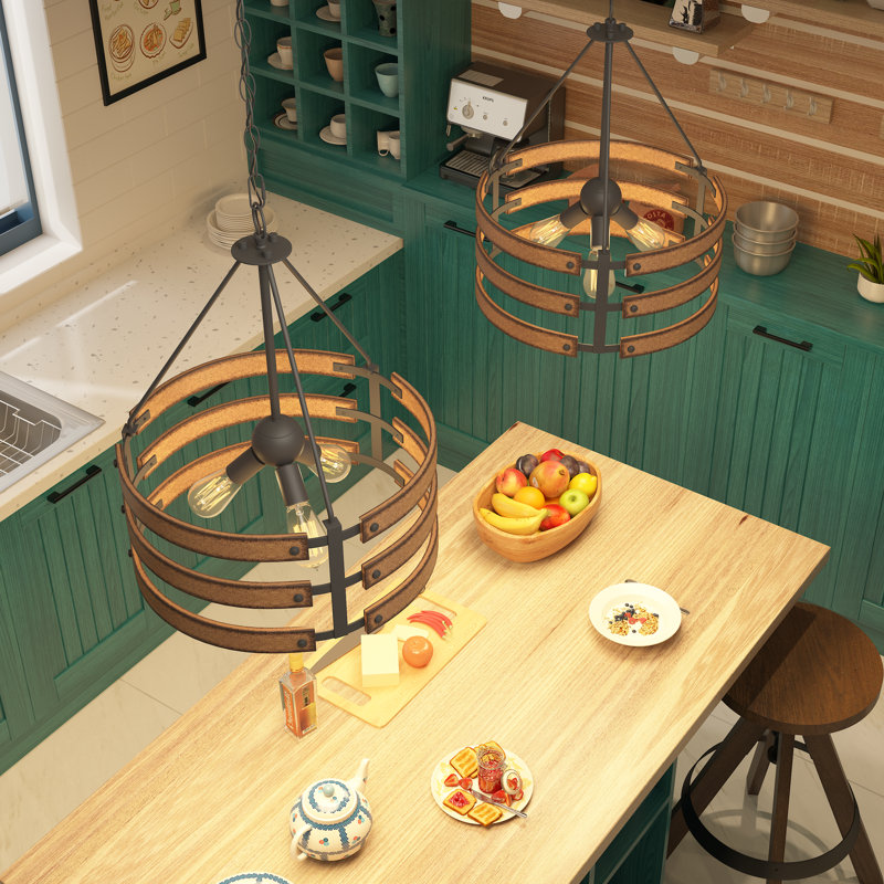 Inlight 18" Rustic and Industrial Design Farmhouse 3-Light Pendant for Kitchen Island, IN-0335-3-WD