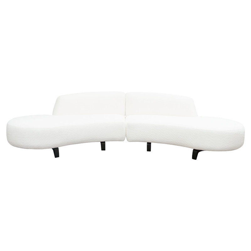 Ensemble de chaises modulaires courbées 2 pièces Ikka, simili peau de mouton blanche, base en bois noir