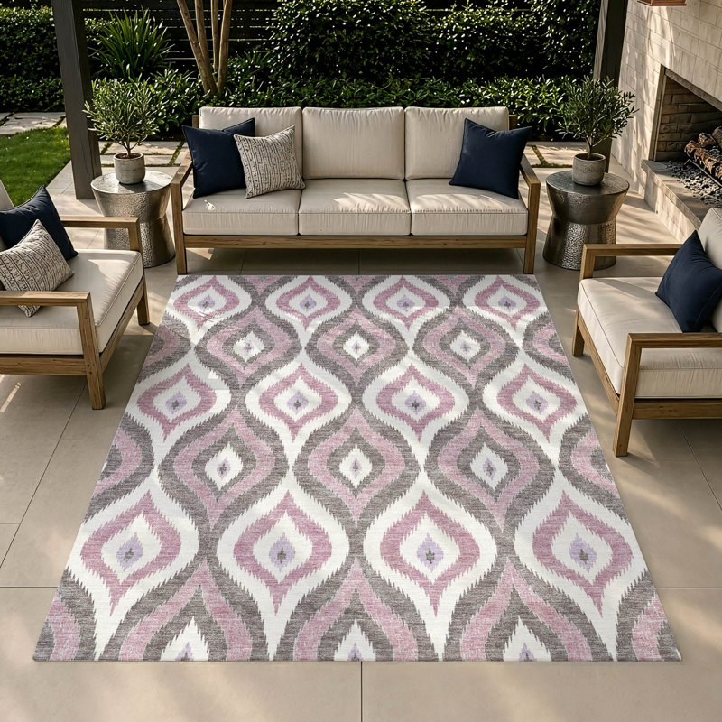 Tapis géométrique Shuana ACN3068 lavable à la machine pour intérieur/extérieur, Mauve, 3' x 5'